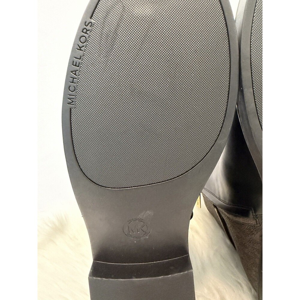 Michael Kors Mandy Block Heel Booties Black Brown Monogram Size 11M New - Picture 15 of 16